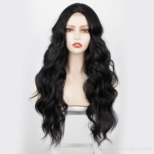 Aisi Hair Wholesale Prices Fiber Display Small Lace Long Black Body Wave For Women Synthetic Extensions Hair Wig